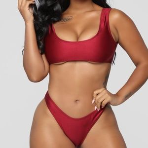 Fashion Nova Calling All Angels Burgundy Bikini Se